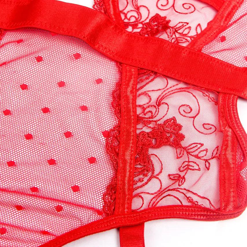 Embroidered Lace Hollow Cut Teddy Lingerie - Love Salve